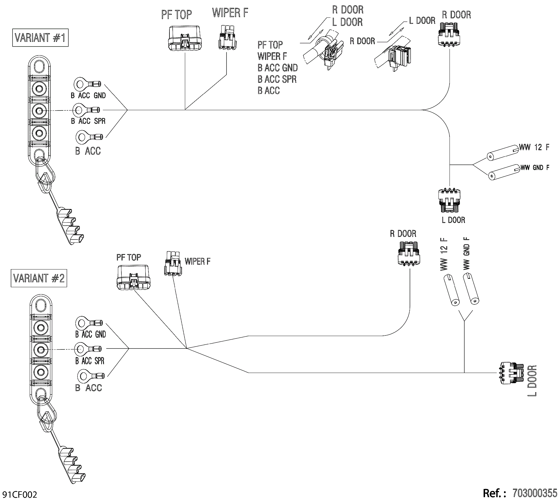 An Image of a Genuine Can-Am Parts Schematic Diagram showing the schematic - ELECTRIC - ROOF HARNESS - 710007905