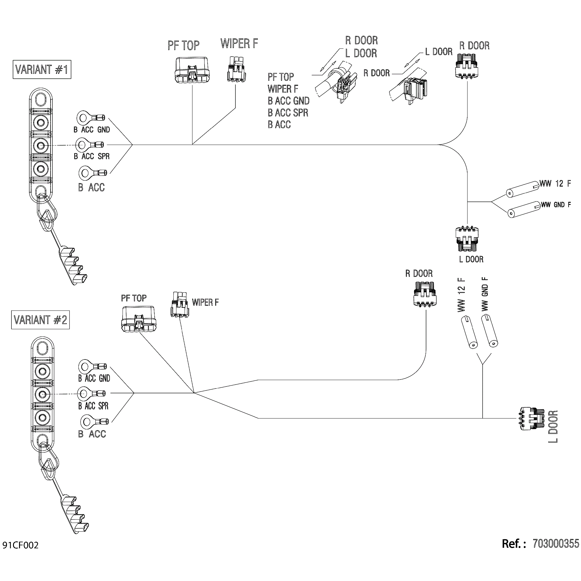An Image of a Genuine Can-Am Parts Schematic Diagram showing the schematic - ELECTRIC - ROOF HARNESS - 710007905