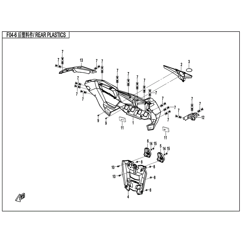 An Image of a Genuine CFMOTO Parts Schematic Diagram showing the schematic - REAR PLASTICS(2) - 2022 CFMOTO ZFORCE 800 EX