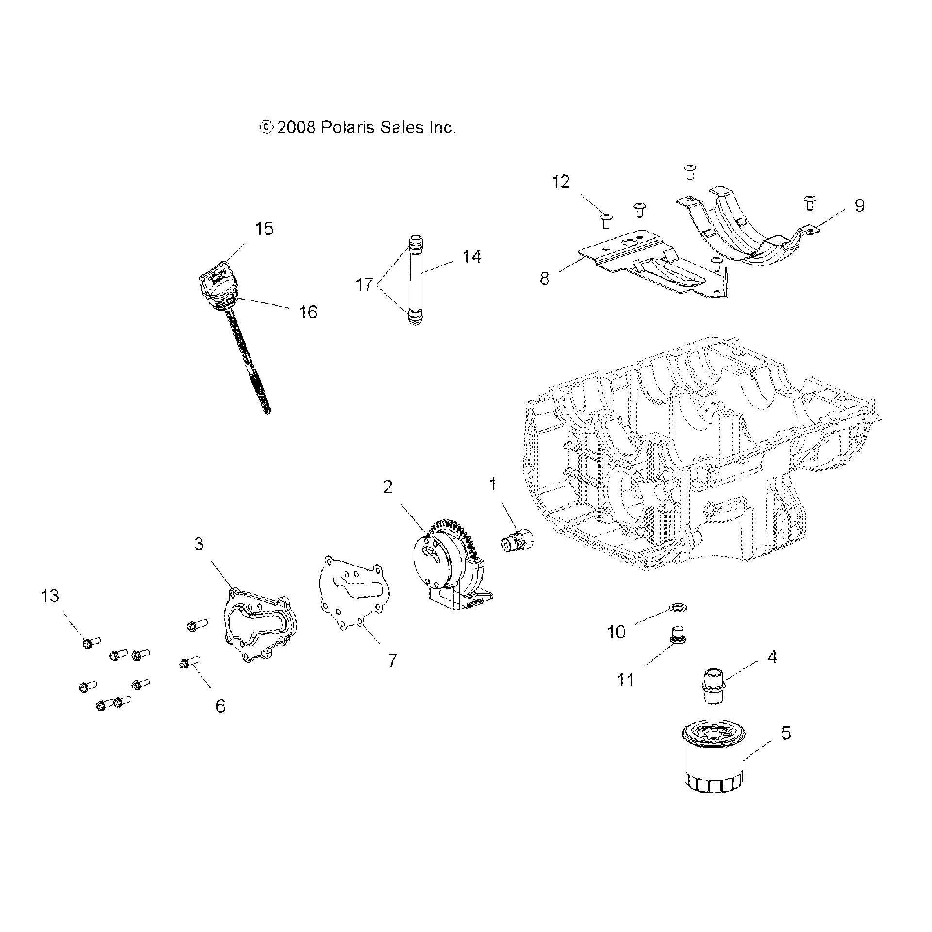 An Image of a Genuine Polaris Parts Schematic Diagram showing the schematic - ENGINE: OIL SYSTEM - 2017 POLARIS SPORTSMAN 850 HIGH LIFTER