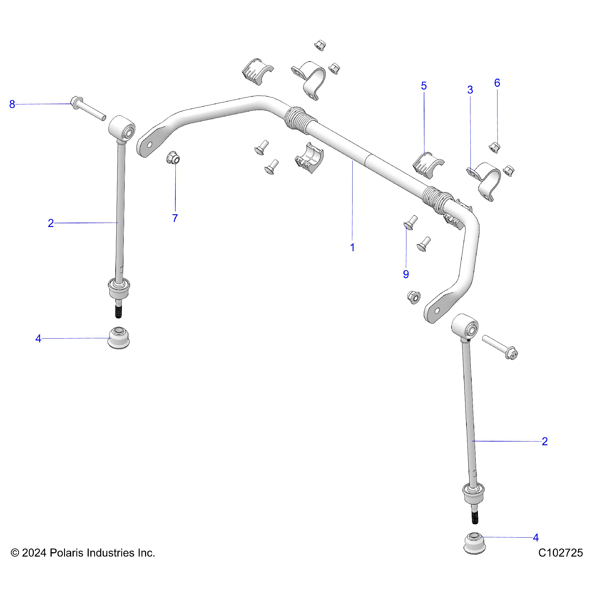 An Image of a Genuine Polaris Parts Schematic Diagram showing the schematic - SUSPENSION: STABILIZER BAR - 2025 POLARIS SCRAMBLER XP 1000 55 LLP 49S