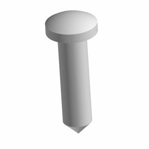 Silver metal Torx screw with flat round head and pointed threaded shaft, #10x3/4 size.