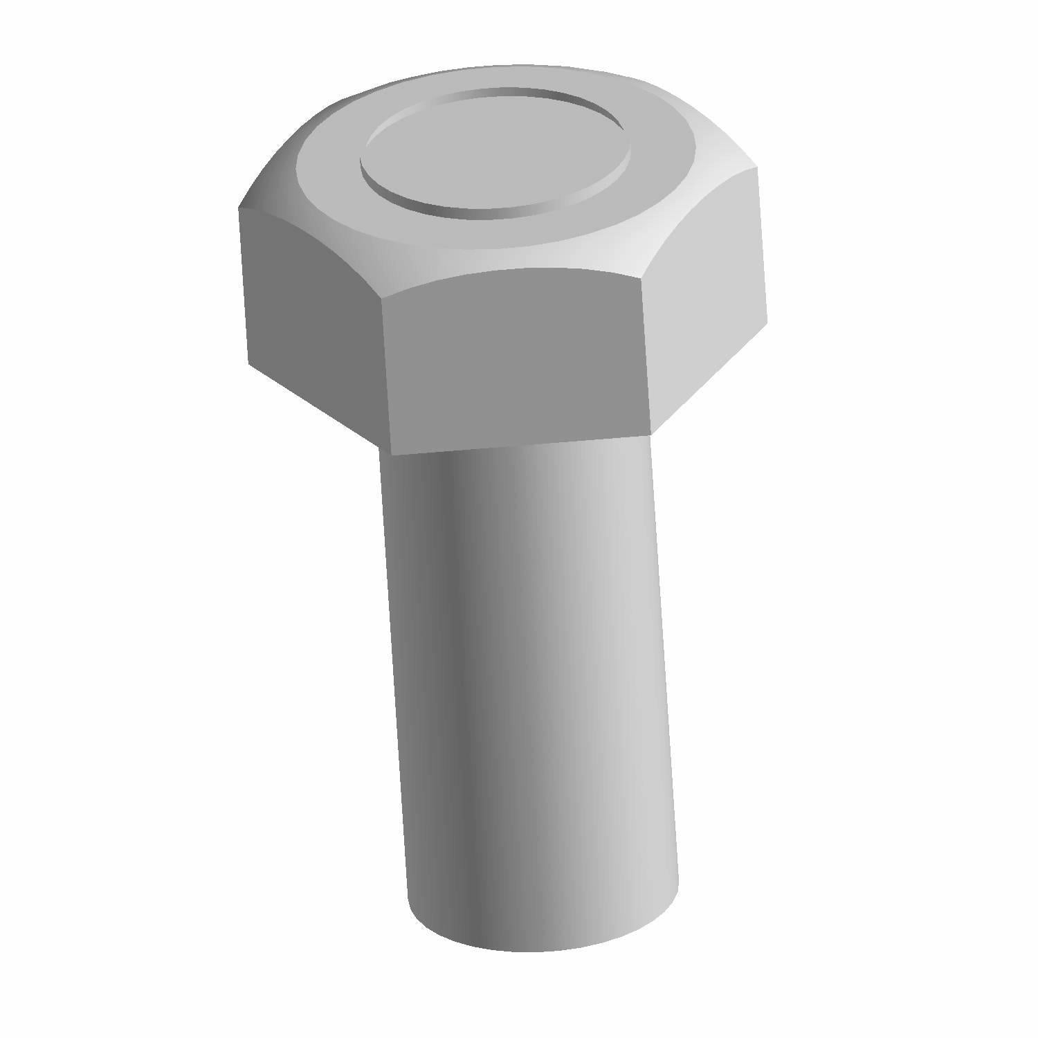 Gray hex head bolt with cylindrical threaded shaft, simple industrial design.