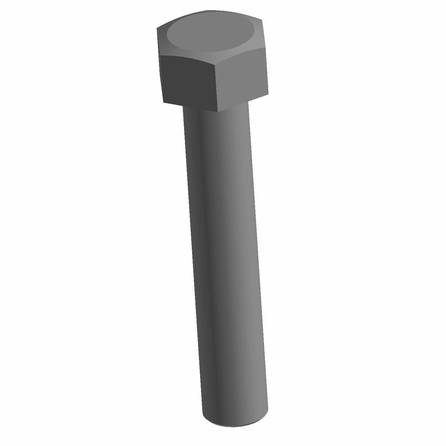 Metal hex bolt with a threaded shaft and flat head in dark gray finish.