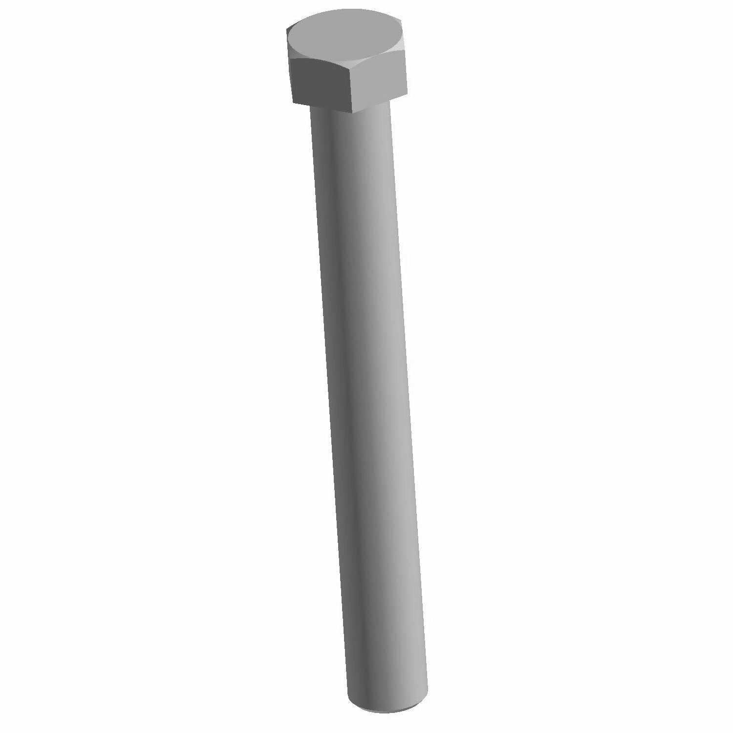 Long gray hex bolt with flat head and threaded shaft.