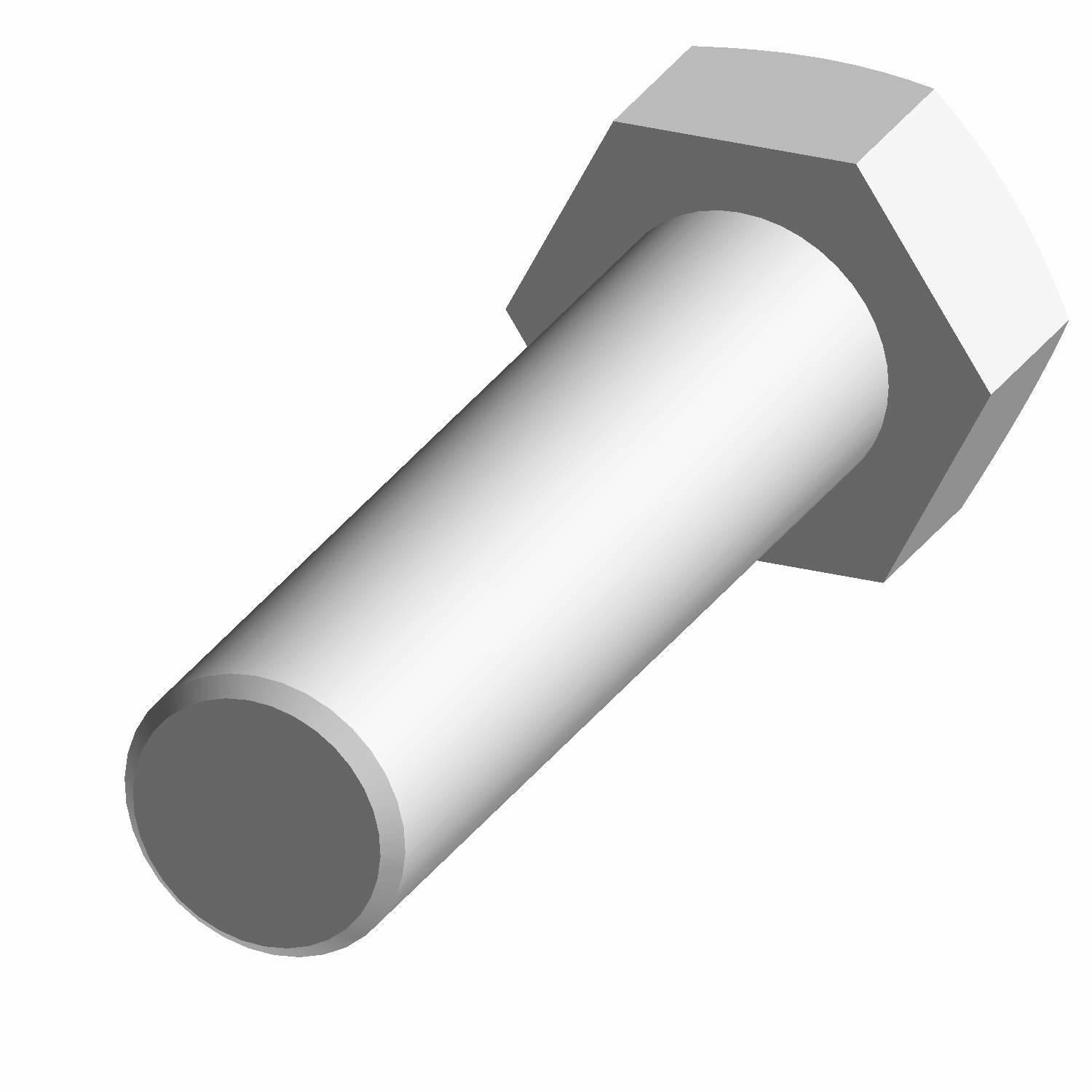 Silver hex head bolt with a smooth cylindrical shaft, metal construction.