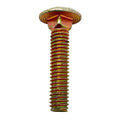 Rusty metal bolt with flat, slightly corroded head and coarse threads.