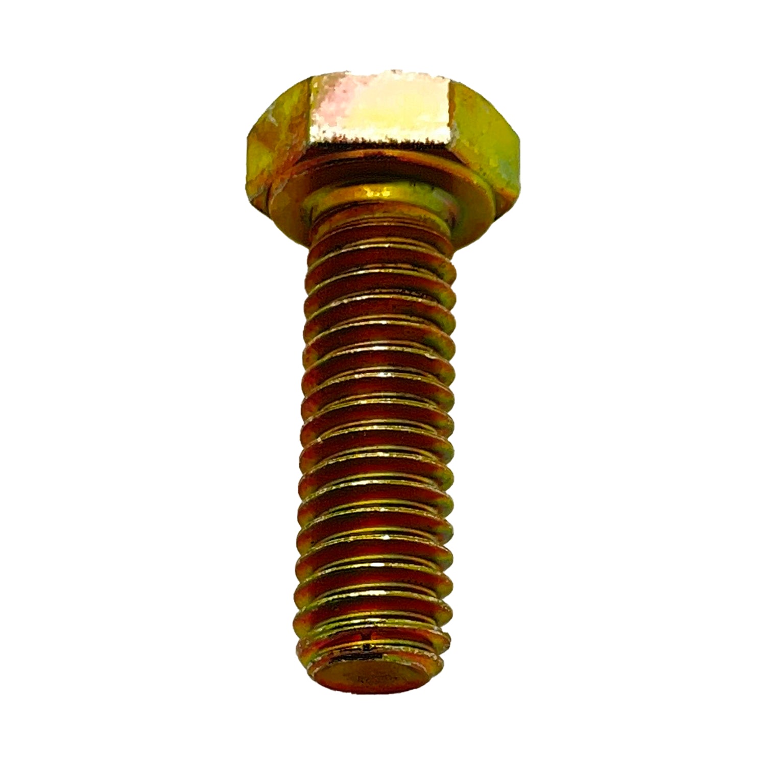 Gold-tone hex bolt with coarse threads and flat tip, suitable for off-road vehicle maintenance.