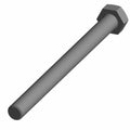 Long gray metal bolt with hexagonal head and smooth cylindrical shaft.