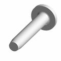 Silver metal screw with a flat, round head and smooth cylindrical shaft.