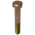 Hexagonal metal bolt with gold zinc coating and partially threaded shank.