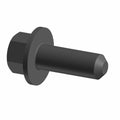 Black metal bolt with hexagonal head and flat washer flange, smooth cylindrical shaft.