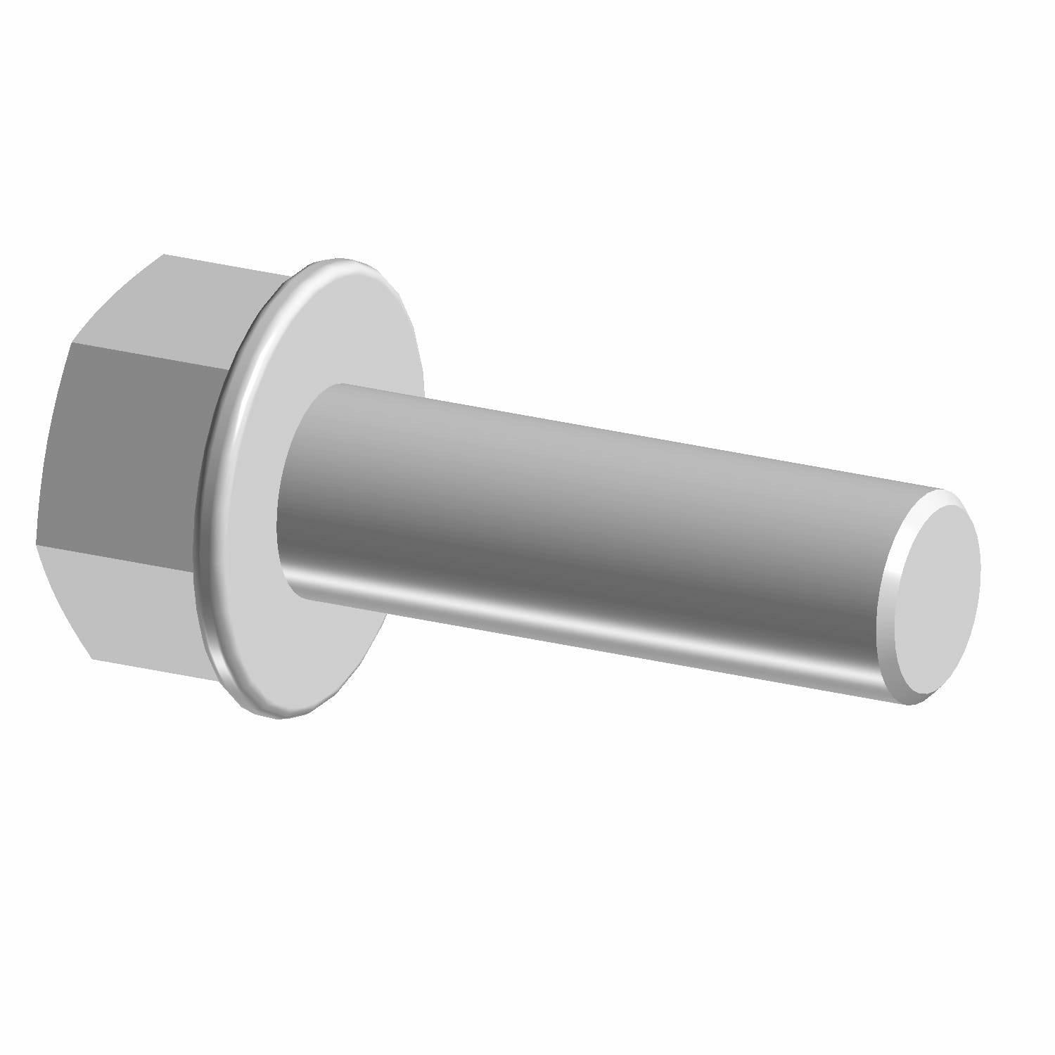 Silver hex bolt with smooth cylindrical shaft and integrated washer base.