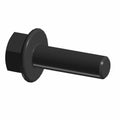 Black hex head screw with integrated washer, smooth cylindrical shaft, metal construction.
