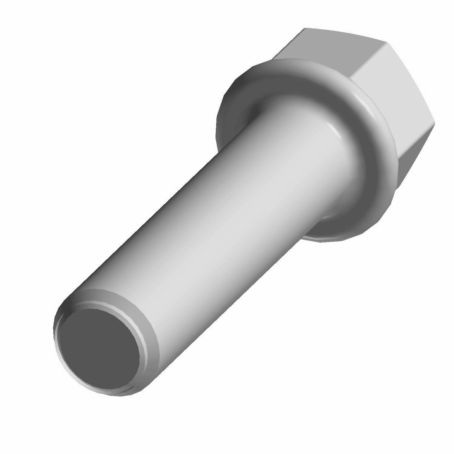 Silver hex head screw with smooth cylindrical shaft and fine threads, M8x1.25x30 size.