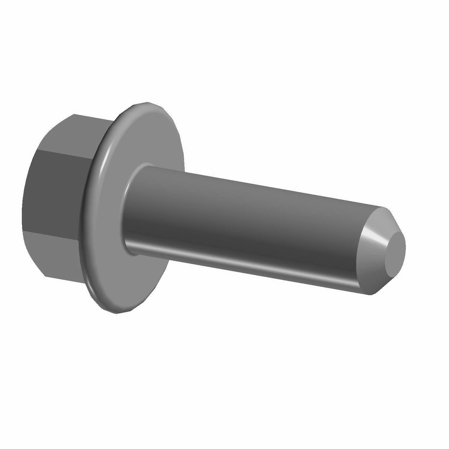 Gray metal hex head screw with a smooth cylindrical shaft and rounded tip.