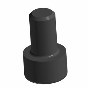 Black cylindrical plastic screw with a smooth rounded top and wider base.