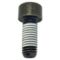 Short black metal screw with hexagonal socket head and silver threaded shaft.