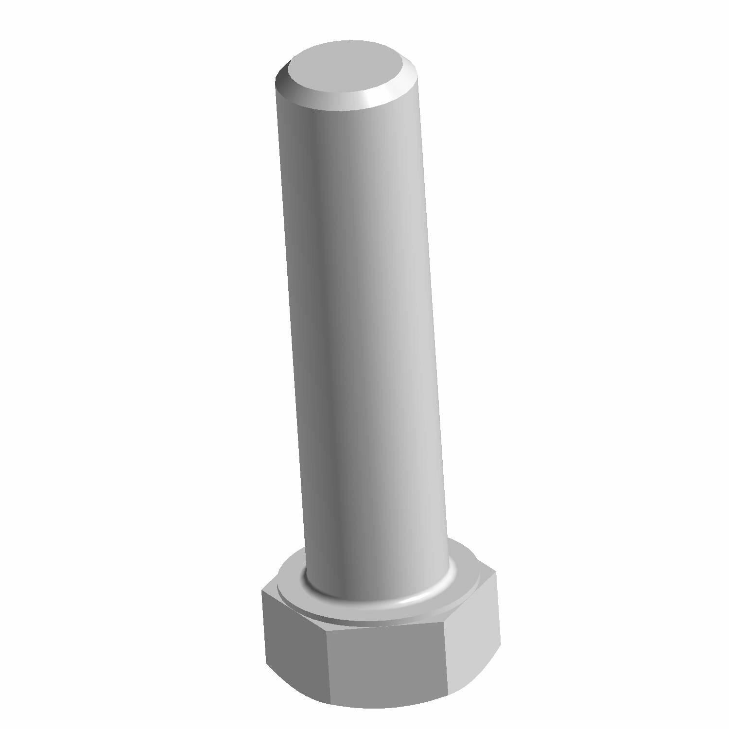Gray metal bolt with a hexagonal head and smooth cylindrical shaft.