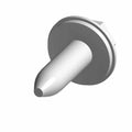Silver metal bolt with attached washer and a rounded, pointed tip designed for fastening.