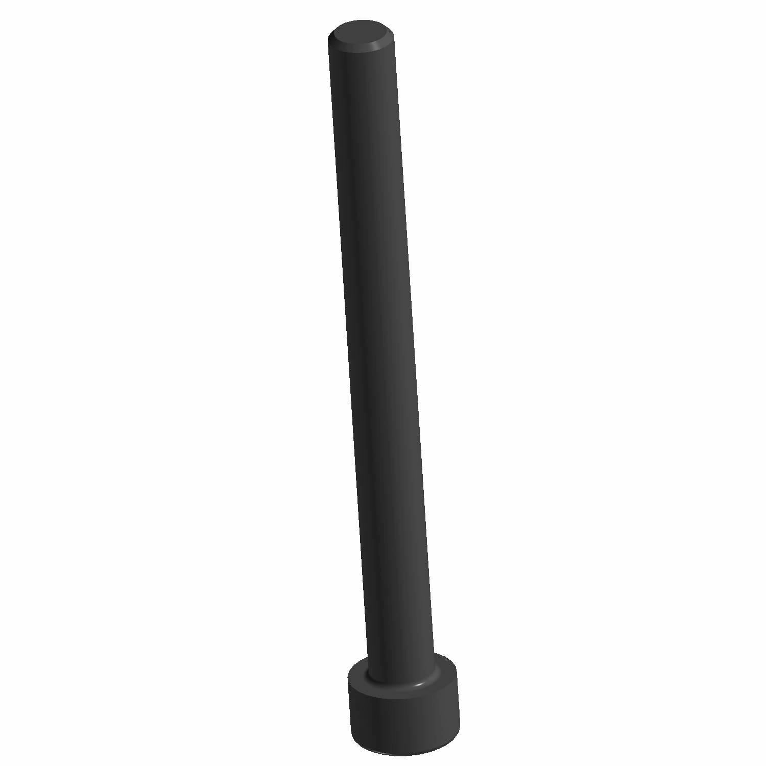 Long black metal screw with a smooth cylindrical shaft and a hexagonal head.