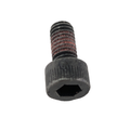 Black metal hex socket screw with red threadlocker coating and ridged cylindrical head.