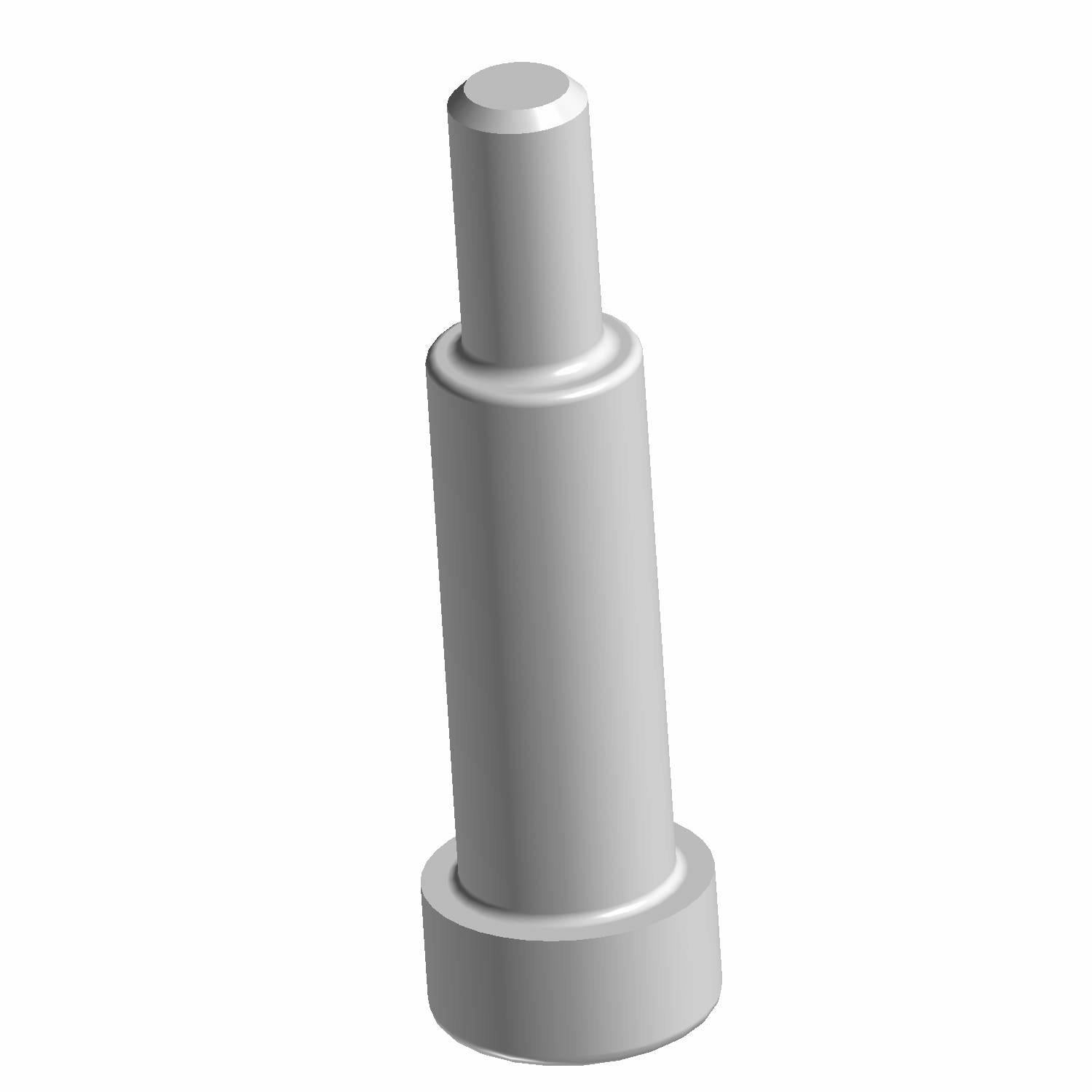 Silver metal bolt with cylindrical shaft and flat circular head.