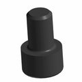 Black cylindrical screw with a wider base and rounded top made of metal or hard plastic.