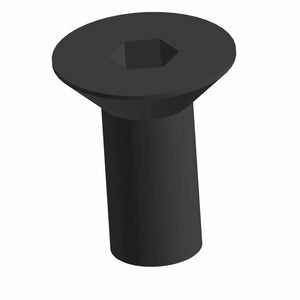 Black metal countersunk screw with hexagonal socket head and cylindrical shaft.