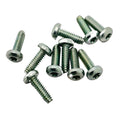 Set of ten silver zinc-plated machine screws with flat tops and threaded shafts.