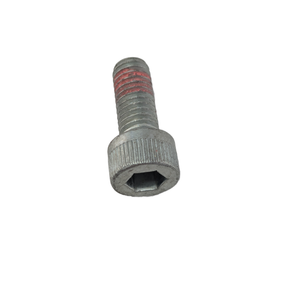 A Screw by Polaris: a silver hex socket bolt with red threadlocker on the threads, OEM Victory Polaris part, shown isolated on white—perfect for Victory motorcycle maintenance.