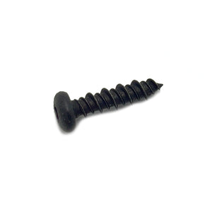 Black metal screw with round flat head and coarse threading designed for heavy-duty fastening.