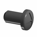 Black metal screw with a flat, slotted round head and smooth cylindrical shaft.