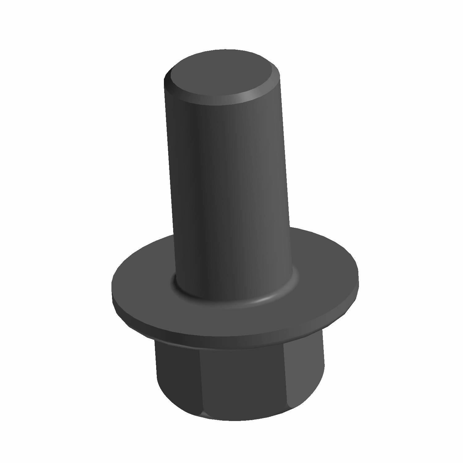 Black metal screw with a hexagonal head and a wide flange collar.