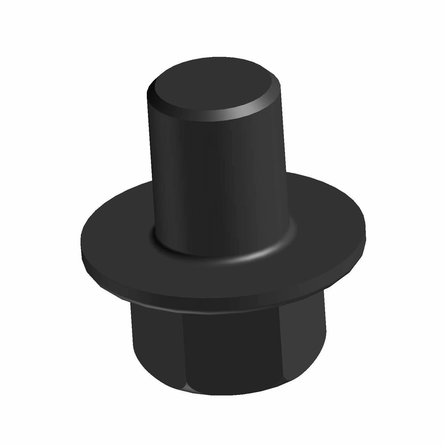 Black metal screw with hexagonal head and wide flat flange base.