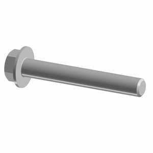 Silver metal hex head screw with integrated washer and smooth cylindrical shaft.