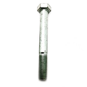 Silver metal hex head bolt with partially threaded shank.