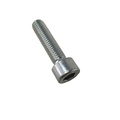 Silver metal hex socket head screw with threaded shaft and flat chamfered base.