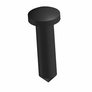 Black metal screw with flat round head and sharp pointed tip.