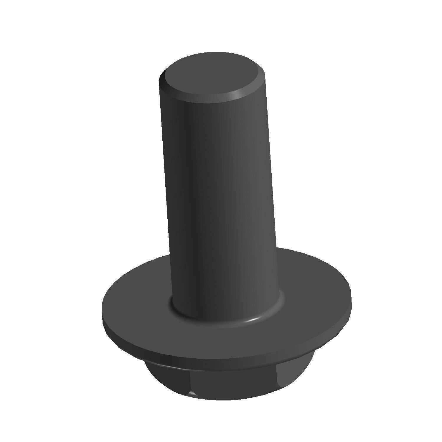Black cylindrical screw with a wide flat flange base and threaded bottom section.