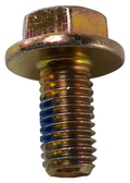 Gold-toned Polaris 10 mm hex flange bolt with threaded shaft and blue thread-locking patch.