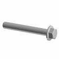 Silver hex head bolt with washer face, threaded M10x1.5x75, steel construction.