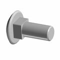 Gray metal bolt with hexagonal head and cylindrical shaft attached to a round base plate.