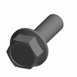 Black hex flange screw with a cylindrical threaded shaft, flat flange base.
