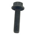 Black threaded hex flange bolt with partially threaded shaft and flat washer head.