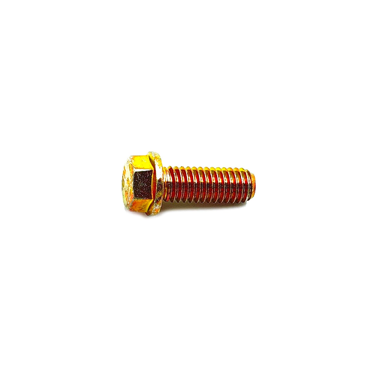 Gold-toned hex flanged screw with M6x1.0x16 thread size and partially threaded shaft.