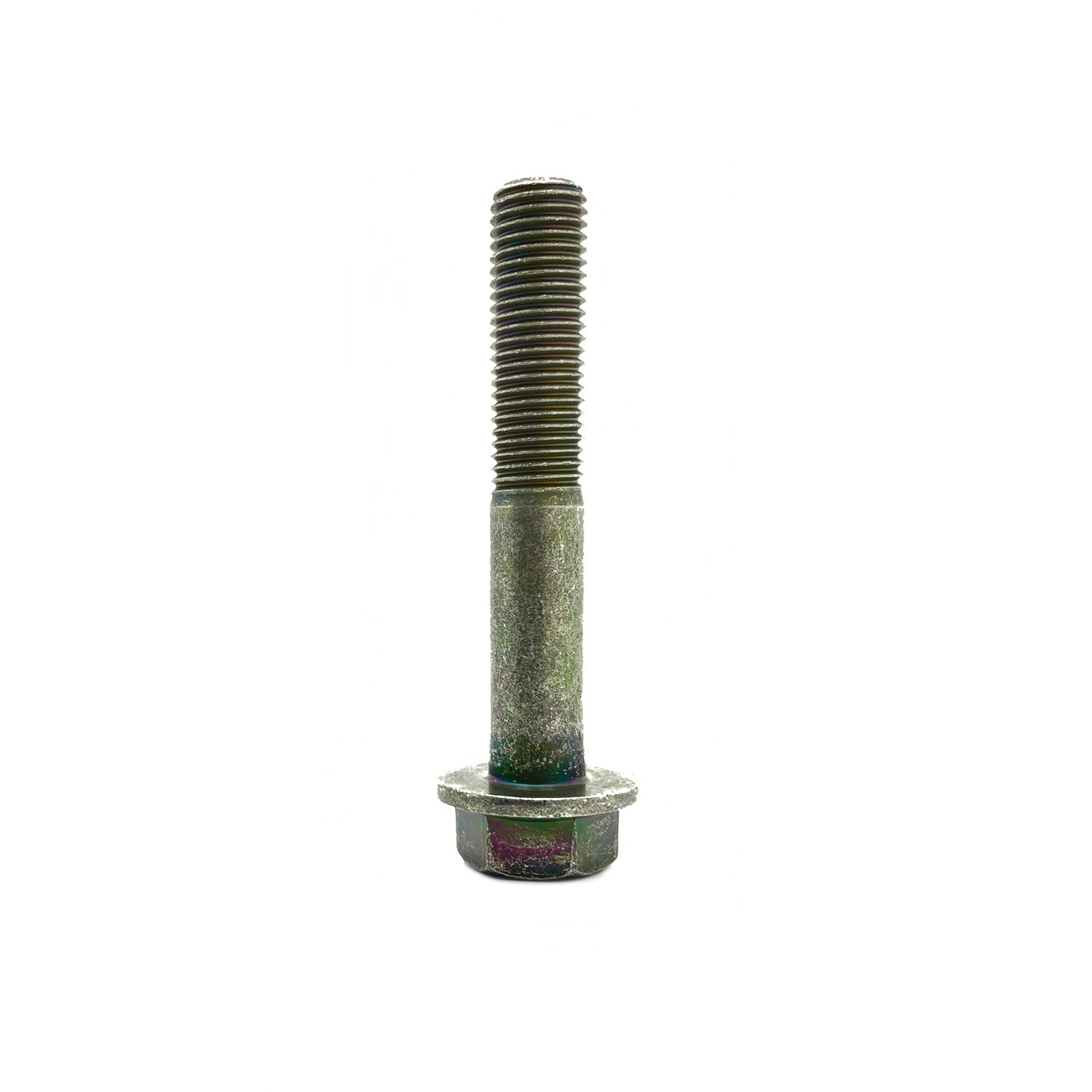 Metal screw bolt with hex flange head and coarse threading, M10 x 1.25 x 60 size.