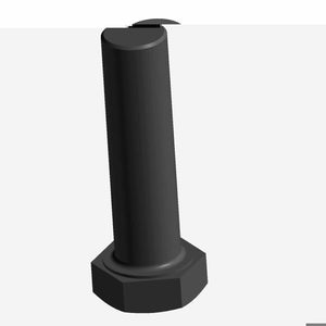 Black hexagonal metal screw with a cylindrical threaded shaft and flat top.