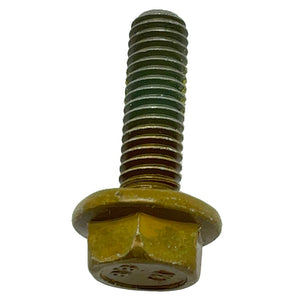 Gold-toned hex flange screw with M6 x 1.0 x 20 threading and flat flange base.