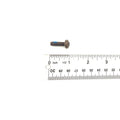 Short silver metal bolt with flat head and blue threadlocker on threads, next to ruler showing 20mm length.